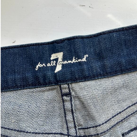 7 For All Mankind Dark Blue Distressed Low Rise Raw Hem Jean Shorts 29 - Picture 9 of 14